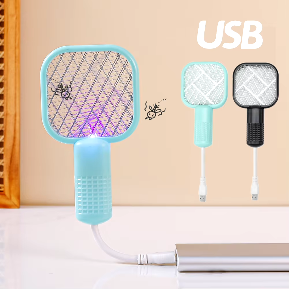 USB Mini Electric Mosquito Swatter UV Light Fly Bug Zapper Insect Racket Rechargeable Summer Fly Swatters Trap For Home Outdoor