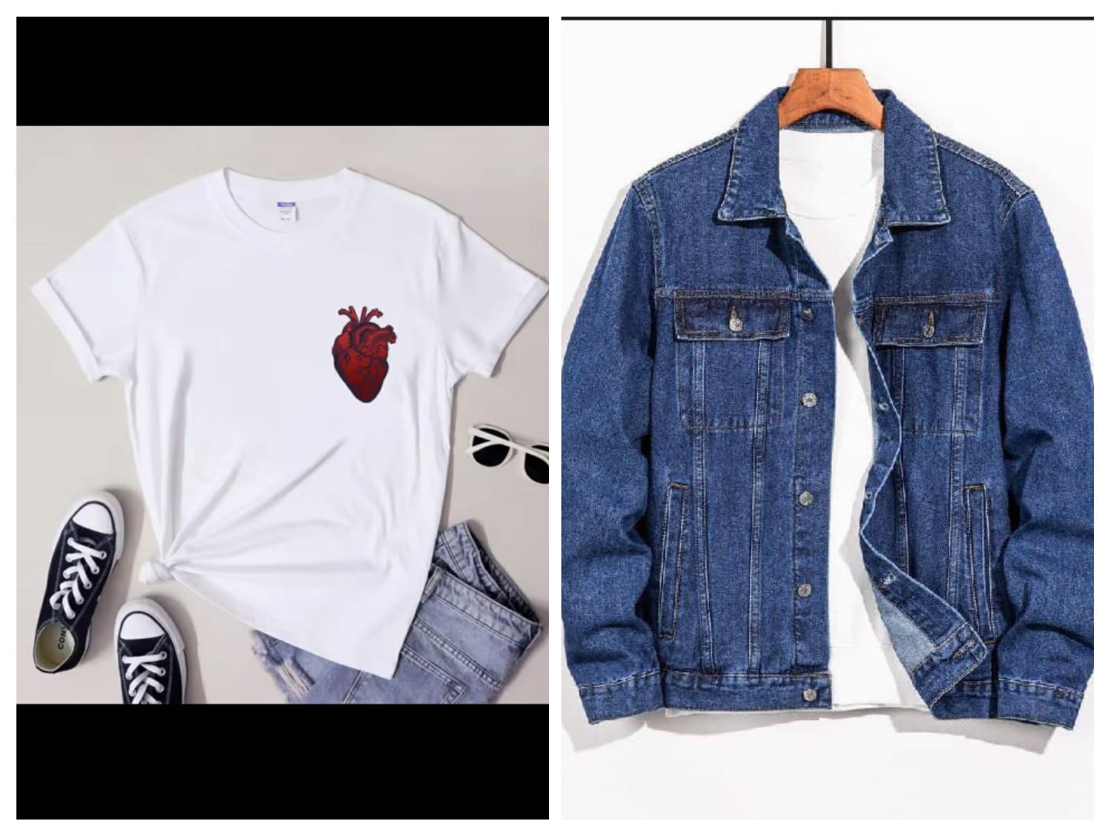 DENIM JEANS JACKET PLUS FREE HAERT PRINTED TSHIRT