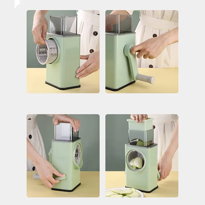 Rotary Drum Cutter and Slicer, 3 in 1 Manual Vegetable Cutter Slicer and Peeler, Fruit and Vegetable Cutter and Chopper, for Cucumber, Carrot, Potato and Cheese